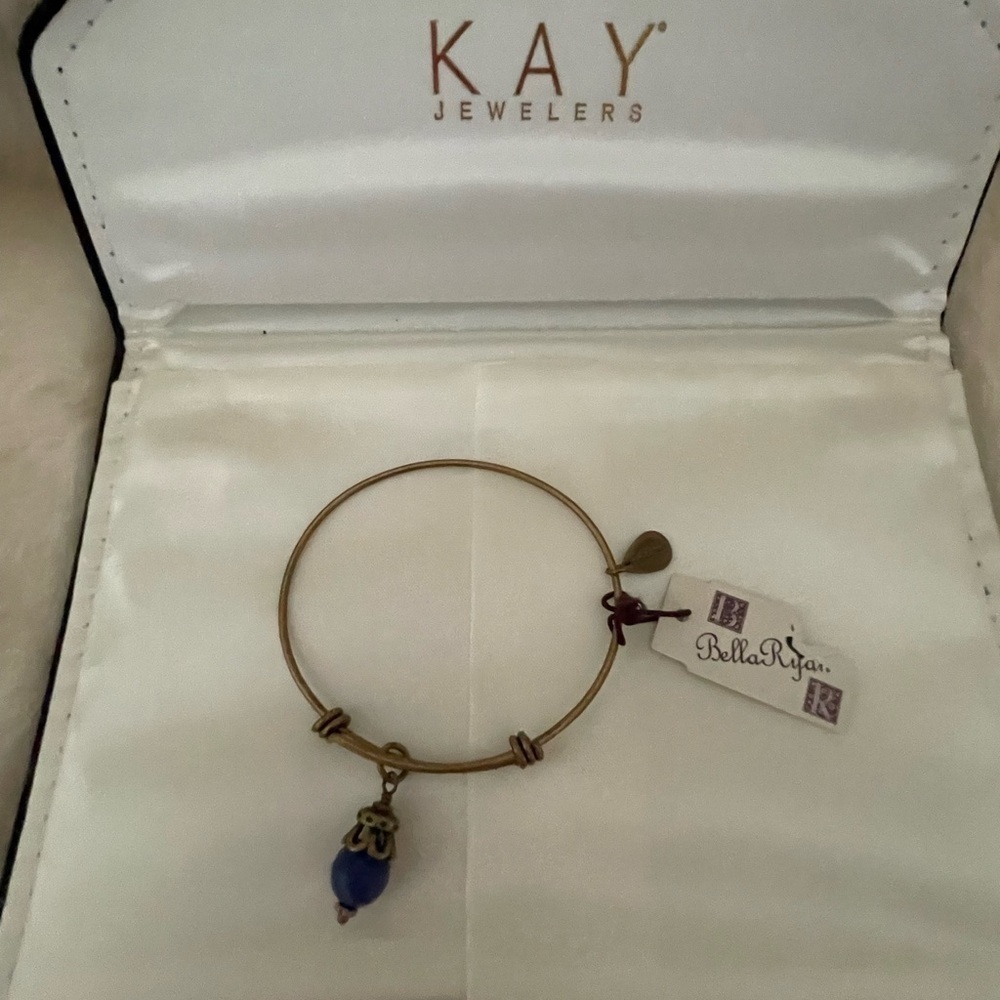 Bella Ryann Blue Birth Charm On Gold Tone Expandable Bracelet. Nwt